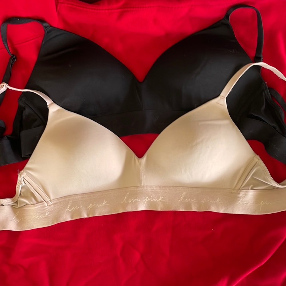 PINK Wear Everywhere wireless bras 34C. 2 bras, black and nude.